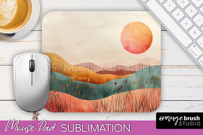 Boho Mouse Pad, Minimalist Landscape Mousepad Sublimation Sublimation OrangeBrushStudio 
