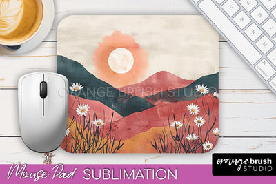 Boho Mouse Pad, Minimalist Landscape Mousepad Sublimation Sublimation OrangeBrushStudio 