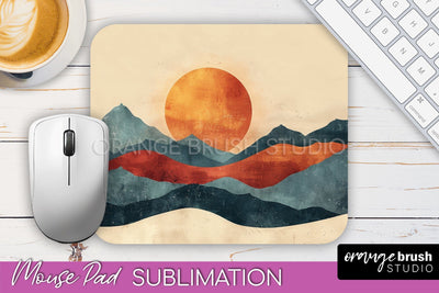Boho Mouse Pad, Minimalist Landscape Mousepad Sublimation Sublimation OrangeBrushStudio 