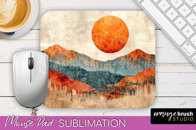 Boho Mouse Pad, Minimalist Landscape Mousepad Sublimation Sublimation OrangeBrushStudio 