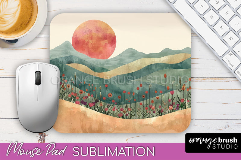 Boho Mouse Pad, Minimalist Landscape Mousepad Sublimation Sublimation OrangeBrushStudio 