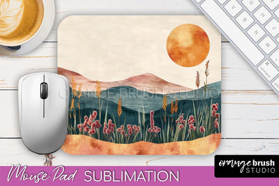 Boho Mouse Pad, Minimalist Landscape Mousepad Sublimation Sublimation OrangeBrushStudio 