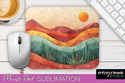 Boho Mouse Pad, Minimalist Landscape Mousepad Sublimation Sublimation OrangeBrushStudio 
