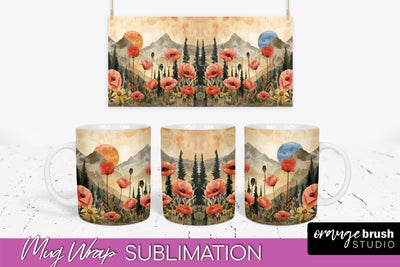 Boho Mug Wrap - Minimalist Landscape Mug Sublimation Design Sublimation OrangeBrushStudio 