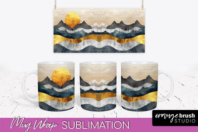 Boho Mug Wrap - Minimalist Landscape Mug Sublimation Design Sublimation OrangeBrushStudio 