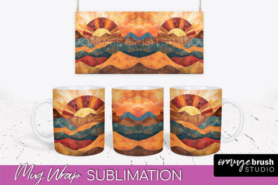 Boho Mug Wrap - Minimalist Landscape Mug Sublimation Design Sublimation OrangeBrushStudio 