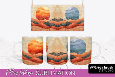 Boho Mug Wrap - Minimalist Landscape Mug Sublimation Design Sublimation OrangeBrushStudio 