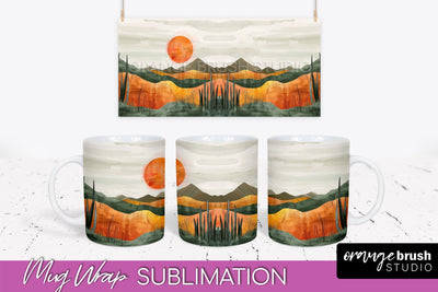 Boho Mug Wrap - Minimalist Landscape Mug Sublimation Design Sublimation OrangeBrushStudio 