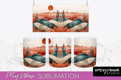 Boho Mug Wrap - Minimalist Landscape Mug Sublimation Design Sublimation OrangeBrushStudio 