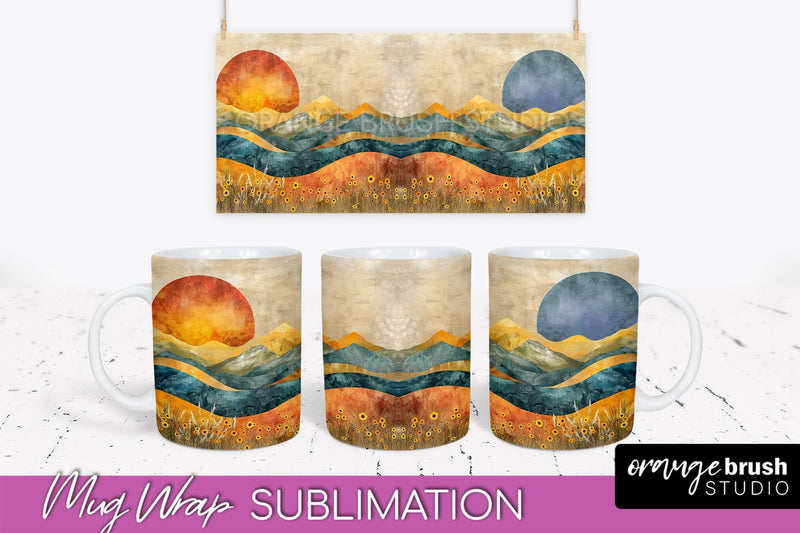 Boho Mug Wrap - Minimalist Landscape Mug Sublimation Design Sublimation OrangeBrushStudio 