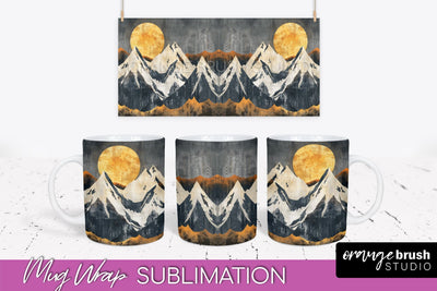 Boho Mug Wrap - Minimalist Landscape Mug Sublimation Design Sublimation OrangeBrushStudio 