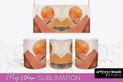 Boho Mug Wrap - Minimalist Landscape Mug Sublimation Design Sublimation OrangeBrushStudio 