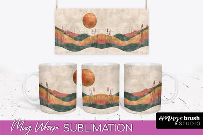 Boho Mug Wrap - Minimalist Landscape Mug Sublimation Design Sublimation OrangeBrushStudio 
