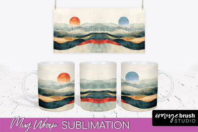 Boho Mug Wrap - Minimalist Landscape Mug Sublimation Design Sublimation OrangeBrushStudio 