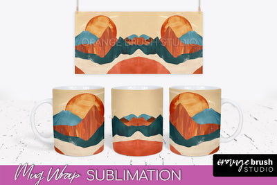 Boho Mug Wrap - Minimalist Landscape Mug Sublimation Design Sublimation OrangeBrushStudio 