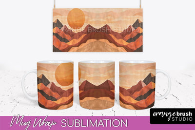 Boho Mug Wrap - Minimalist Landscape Mug Sublimation Design Sublimation OrangeBrushStudio 