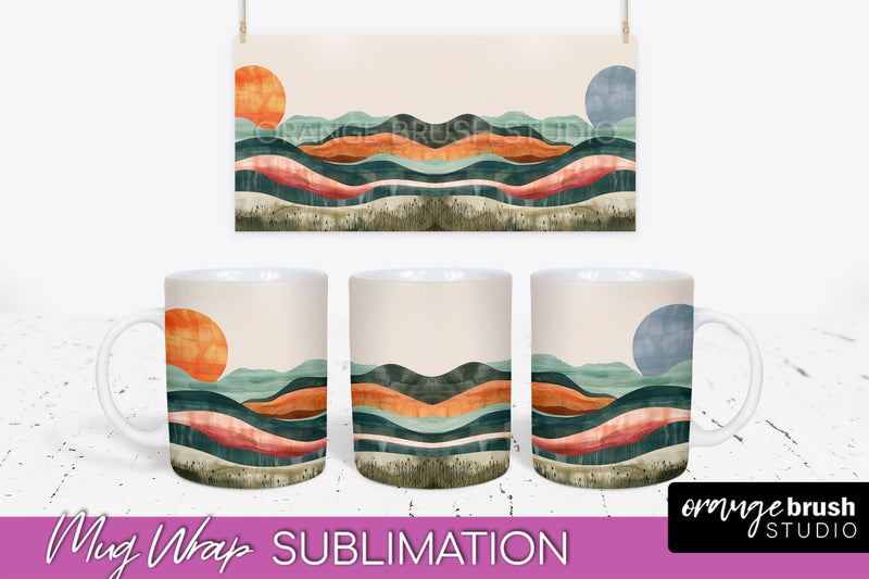 Boho Mug Wrap - Minimalist Landscape Mug Sublimation Design Sublimation OrangeBrushStudio 