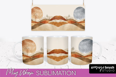 Boho Mug Wrap - Minimalist Landscape Mug Sublimation Design Sublimation OrangeBrushStudio 