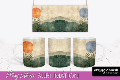 Boho Mug Wrap - Minimalist Landscape Mug Sublimation Design Sublimation OrangeBrushStudio 