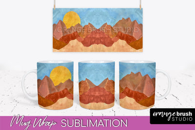 Boho Mug Wrap - Minimalist Landscape Mug Sublimation Design Sublimation OrangeBrushStudio 