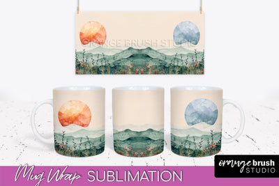 Boho Mug Wrap - Minimalist Landscape Mug Sublimation Design Sublimation OrangeBrushStudio 
