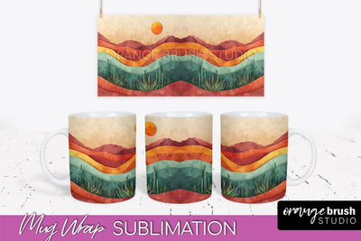Boho Mug Wrap - Minimalist Landscape Mug Sublimation Design Sublimation OrangeBrushStudio 