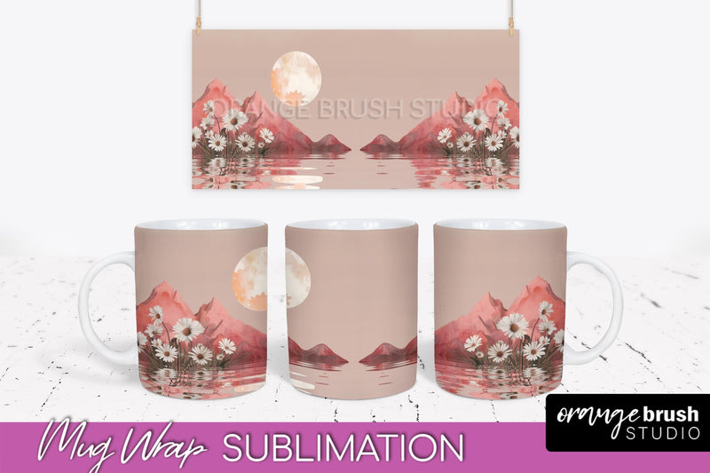 Boho Mug Wrap - Minimalist Landscape Mug Sublimation Design Sublimation OrangeBrushStudio 