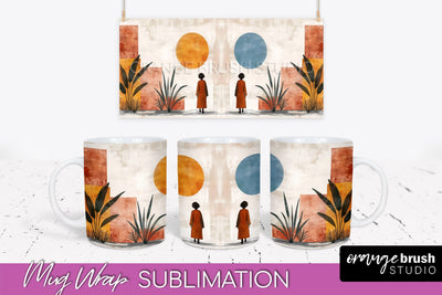 Boho Mug Wrap - Minimalist Landscape Mug Sublimation Design Sublimation OrangeBrushStudio 