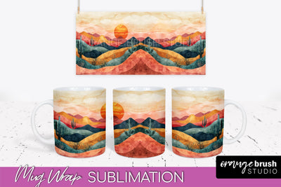 Boho Mug Wrap - Minimalist Landscape Mug Sublimation Design Sublimation OrangeBrushStudio 