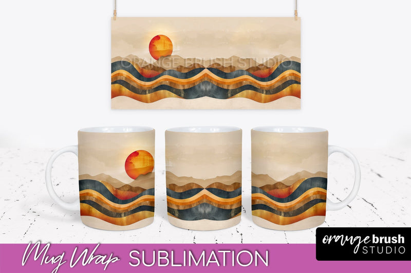Boho Mug Wrap - Minimalist Landscape Mug Sublimation Design Sublimation OrangeBrushStudio 