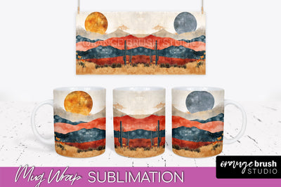 Boho Mug Wrap - Minimalist Landscape Mug Sublimation Design Sublimation OrangeBrushStudio 
