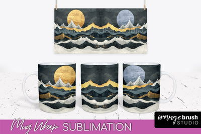 Boho Mug Wrap - Minimalist Landscape Mug Sublimation Design Sublimation OrangeBrushStudio 