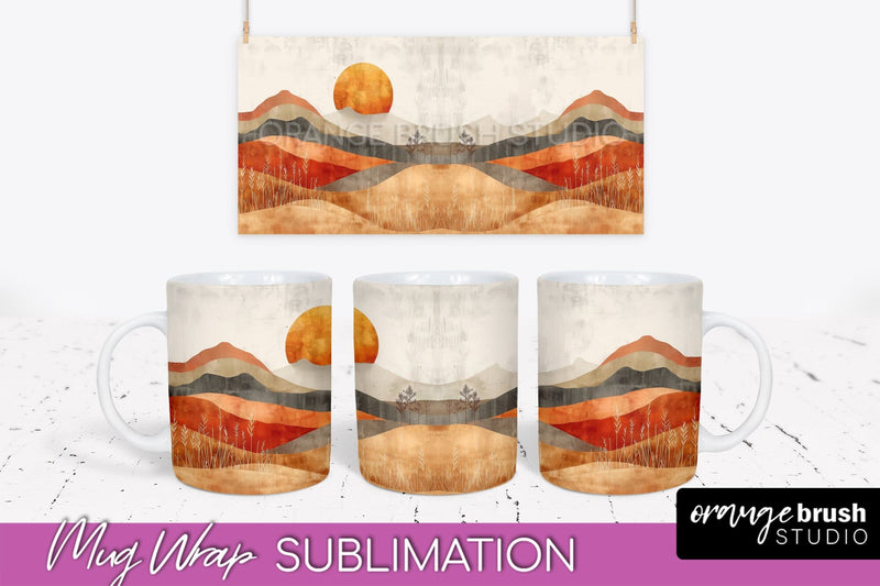 Boho Mug Wrap - Minimalist Landscape Mug Sublimation Design Sublimation OrangeBrushStudio 