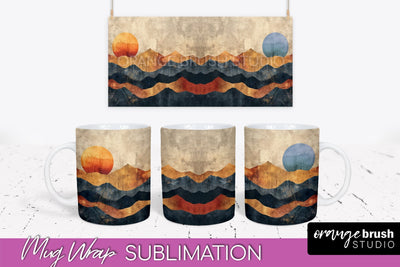 Boho Mug Wrap - Minimalist Landscape Mug Sublimation Design Sublimation OrangeBrushStudio 