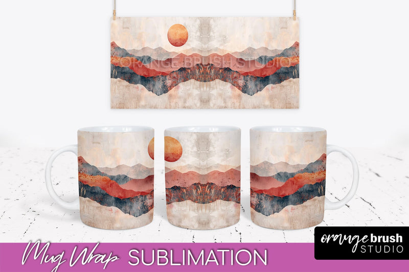 Boho Mug Wrap - Minimalist Landscape Mug Sublimation Design Sublimation OrangeBrushStudio 