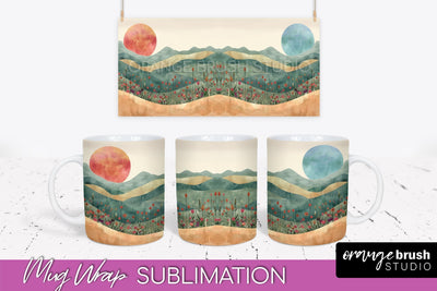 Boho Mug Wrap - Minimalist Landscape Mug Sublimation Design Sublimation OrangeBrushStudio 