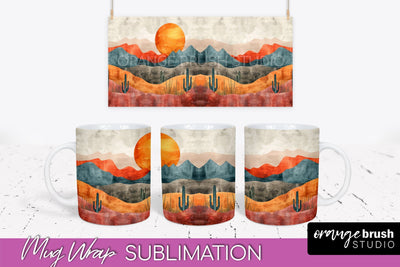 Boho Mug Wrap - Minimalist Landscape Mug Sublimation Design Sublimation OrangeBrushStudio 