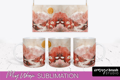 Boho Mug Wrap - Minimalist Landscape Mug Sublimation Design Sublimation OrangeBrushStudio 