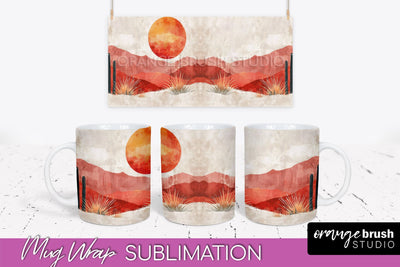 Boho Mug Wrap - Minimalist Landscape Mug Sublimation Design Sublimation OrangeBrushStudio 