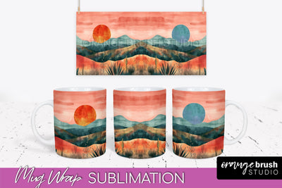 Boho Mug Wrap - Minimalist Landscape Mug Sublimation Design Sublimation OrangeBrushStudio 