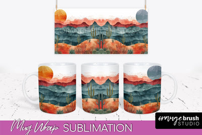 Boho Mug Wrap - Minimalist Landscape Mug Sublimation Design Sublimation OrangeBrushStudio 