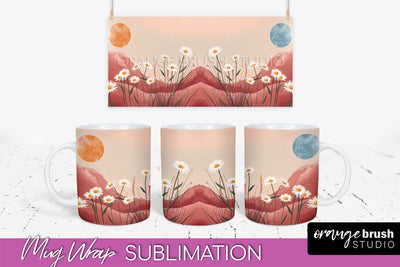 Boho Mug Wrap - Minimalist Landscape Mug Sublimation Design Sublimation OrangeBrushStudio 
