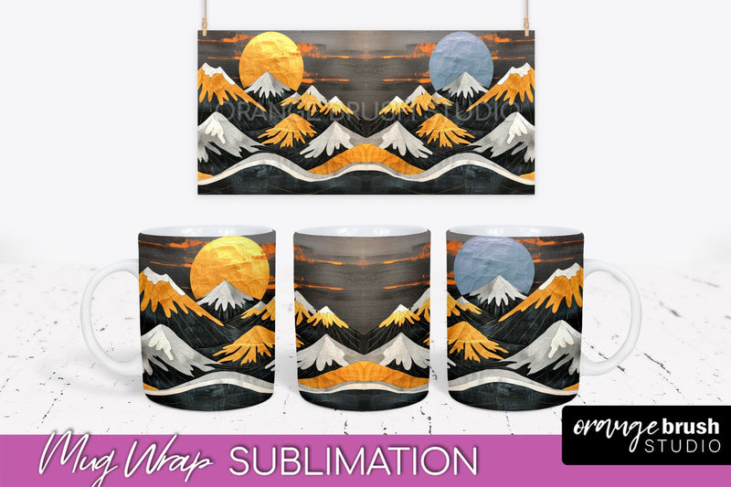 Boho Mug Wrap - Minimalist Landscape Mug Sublimation Design Sublimation OrangeBrushStudio 
