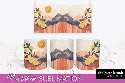 Boho Mug Wrap - Minimalist Landscape Mug Sublimation Design Sublimation OrangeBrushStudio 