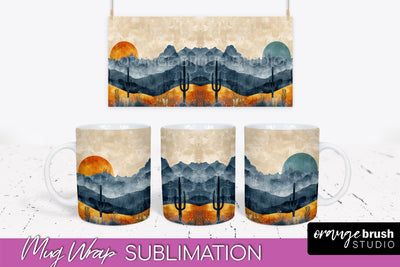 Boho Mug Wrap - Minimalist Landscape Mug Sublimation Design Sublimation OrangeBrushStudio 