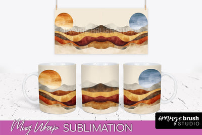 Boho Mug Wrap - Minimalist Landscape Mug Sublimation Design Sublimation OrangeBrushStudio 