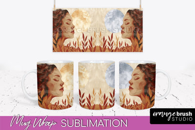 Boho Mug Wrap - Minimalist Landscape Mug Sublimation Design Sublimation OrangeBrushStudio 