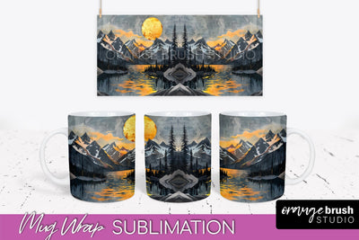 Boho Mug Wrap - Minimalist Landscape Mug Sublimation Design Sublimation OrangeBrushStudio 