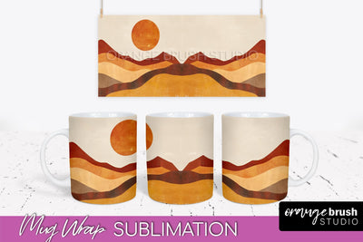 Boho Mug Wrap - Minimalist Landscape Mug Sublimation Design Sublimation OrangeBrushStudio 