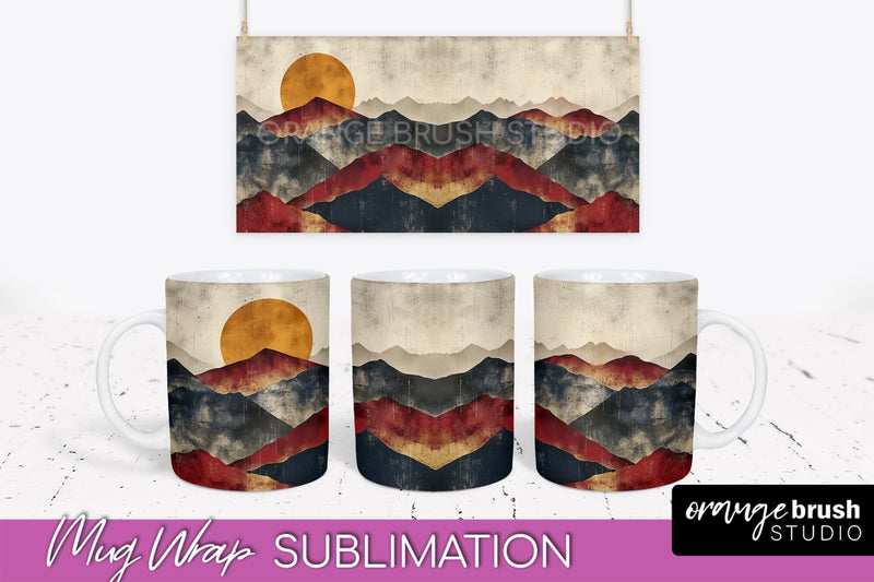 Boho Mug Wrap - Minimalist Landscape Mug Sublimation Design Sublimation OrangeBrushStudio 
